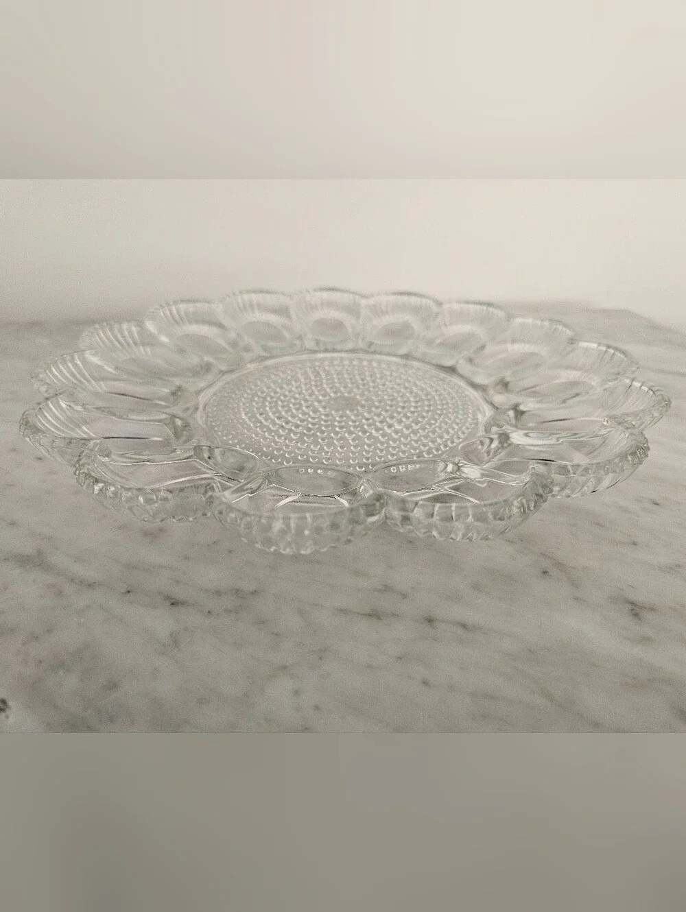 Vintage Indiana Glass Hobnail Deviled Egg Plate Clear Glass 12 Slot Serving Tray